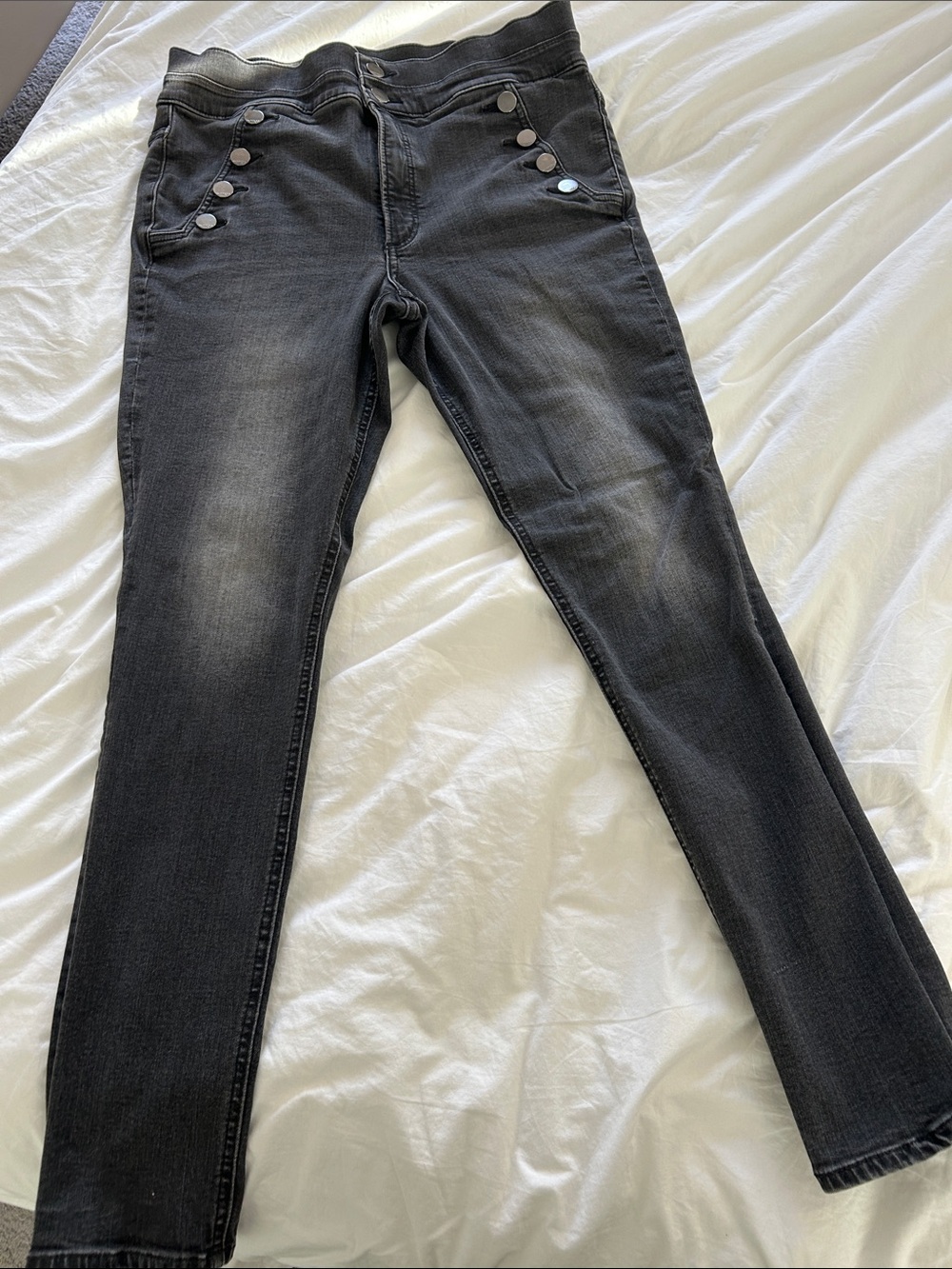 Express Black Washed Skinny Jeans with Button Detail